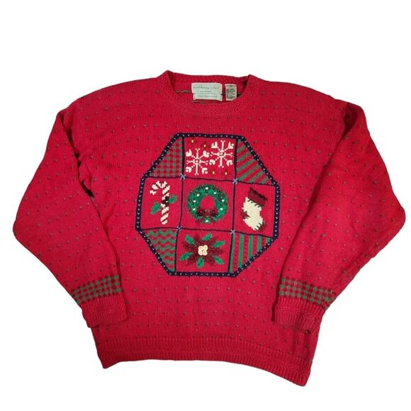 Vintage Northern Isles hand embroidered Christmas sweater sz M - Picture 1 of 6